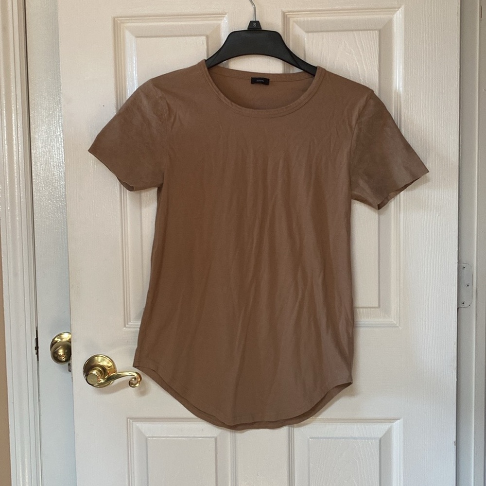 JOSEPH Brown Cotton Jersey Suede Short Sleeve Crew Neck Shirt